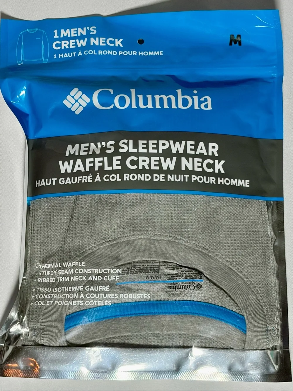 Columbia Long Sleeve Waffle Knit Crew Neck Sleepwear Men's Medium Gray New